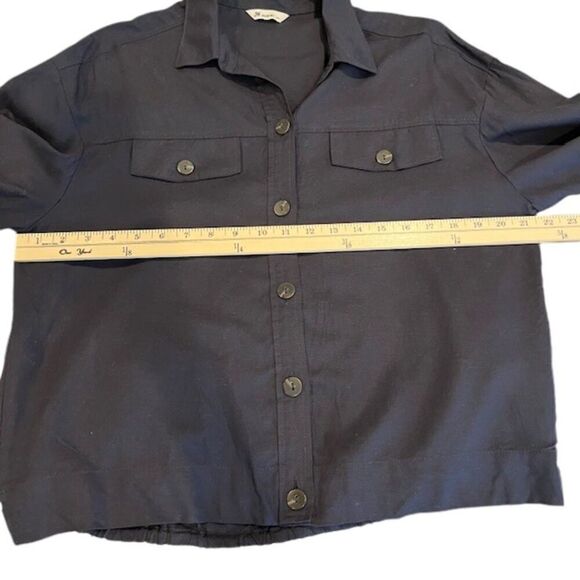 Jason Wu Linen Navy Button Front Collared 3/4 Sleeve Bomber Shacket Size Large - Picture 7 of 10